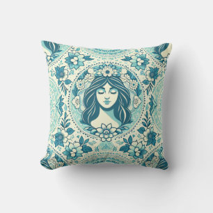 Prinses blauw groen met bloemen kussen