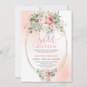 Prinses Blush Roze Goud Zoete 16 Verjaardagsuitnod Kaart (Voorkant)