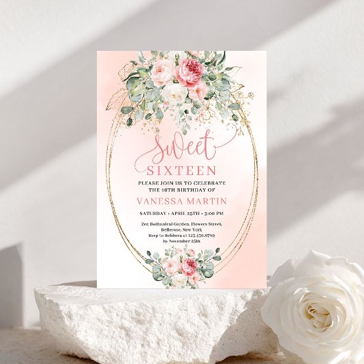 Prinses Blush Roze Goud Zoete 16 Verjaardagsuitnod Kaart