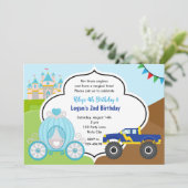 Prinses Carriage & Monster Truck Joint Verjaardag Kaart (Staand voorkant)