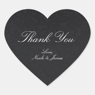 Prinses Damask Zwart Elegant Sprookjes Bruiloft Hart Sticker