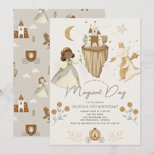 Prinses Dragon Sprookje Donkere Huid Meisje Verjaa Kaart