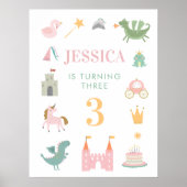 Prinses Draken Kasteel Verjaardag Babykamer Poster (Voorkant)