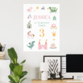 Prinses Draken Kasteel Verjaardag Babykamer Poster (Thuiskantoor)