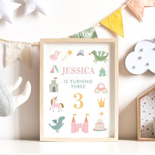 Prinses Draken Kasteel Verjaardag Babykamer Poster