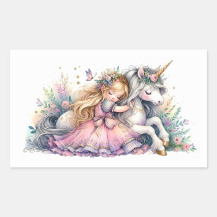 Prinses Eenhoorn Pastel Sprookje Fantasie Rechthoekige Sticker