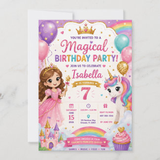 Prinses Eenhoorn Verjaardagsfeest Uitnodiging | Ma