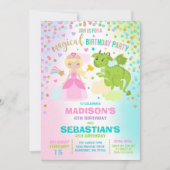 Prinses en draak verjaardagsuitnodiging broers en kaart (Voorkant)