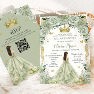 Prinses en kikker Salie groene bloemige Quinceañer Kaart