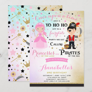 Prinses en piraat verjaardagsuitnodiging kaart