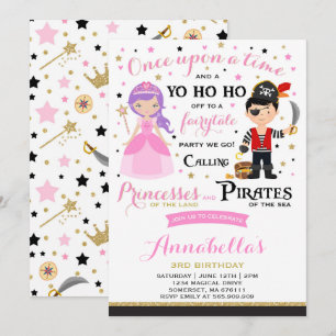 Prinses en piraat verjaardagsuitnodiging kaart