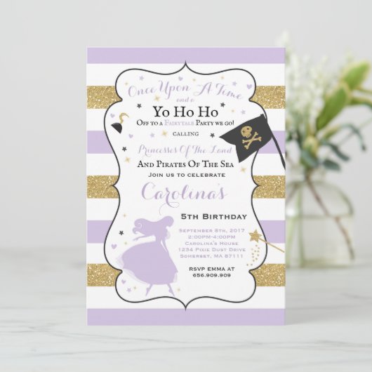 Prinses en piraat verjaardagsuitnodiging kaart (Staand voorkant)