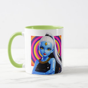 Prinses Genie Mok Glanzende Fantasie Portret Blauw