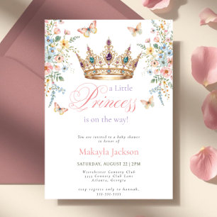 Prinses Gouden Kroon Bloem Vlinder Baby Shower Kaart