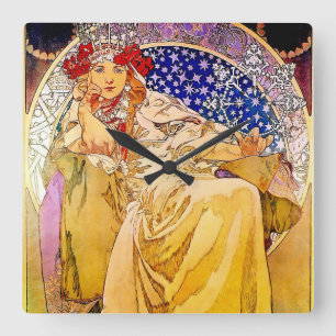 Prinses Hyacinth Poster van Alphonse Mucha Vierkante Klok