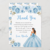 Prinses in blauwe jurk Quinceanera Bedankt