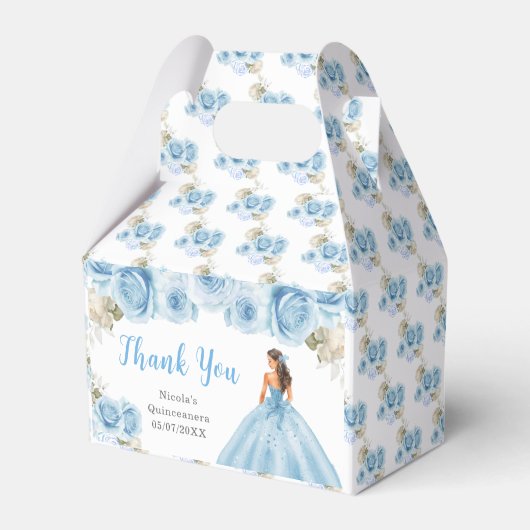 Prinses in blauwe jurk Quinceanera Bedankt Bedankdoosjes (Voorkant Zijde)