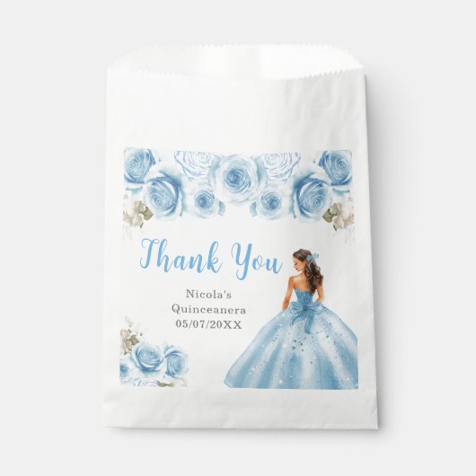 Prinses in blauwe jurk Quinceanera Bedankt Bedankzakje (Voorkant)