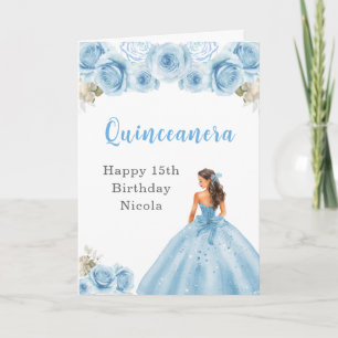 Prinses in blauwe jurk Quinceanera Verjaardag Kaart