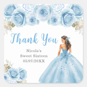 Prinses in blauwe jurk Sweet Sixteen Dank u Vierkante Sticker