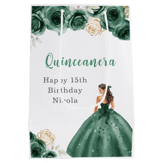 Prinses in donkergroene jurk Quinceanera Medium Cadeauzakje (Achterkant)