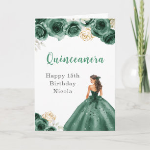 Prinses in donkergroene jurk Verjaardag Quinceaner Kaart