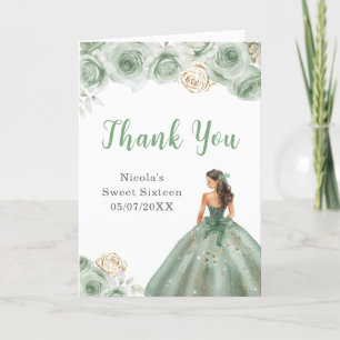 Prinses in een groene jurk Sweet Sixteen Dank u Bedankkaart