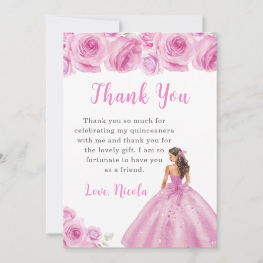Prinses in een lichtroze Quinceanera Dank u Bedankkaart (Voorkant)
