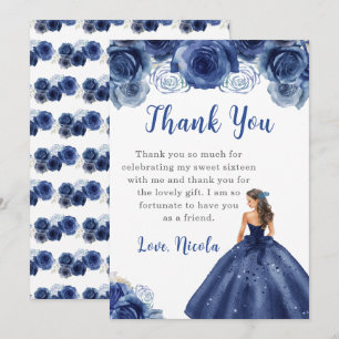Prinses in een Navy Dress Sweet Sixteen Dank u Bedankkaart