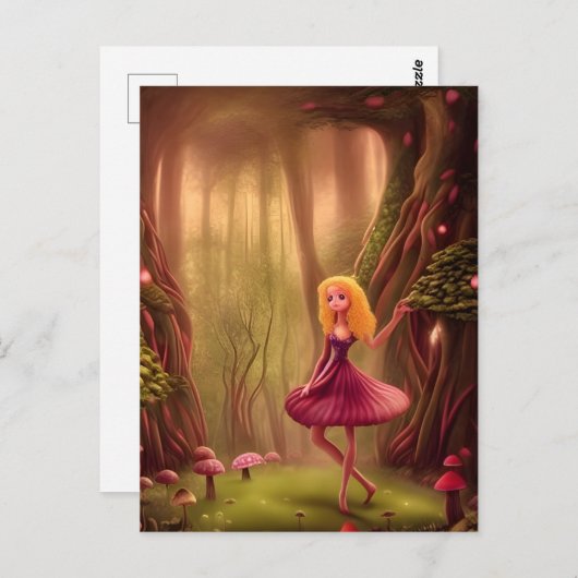 Prinses in een paddenstoelenbos briefkaart (Voorkant / Achterkant)
