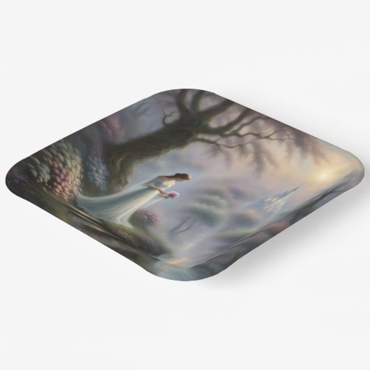 Prinses in kasteeltuin papieren bordje (Gebogen)