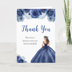 Prinses in Navy Blue Dress Quinceanera Dank u Bedankkaart