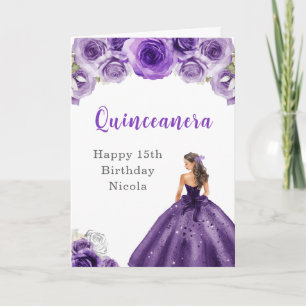 Prinses in Paarse jurk Verjaardag Quinceanera Kaart