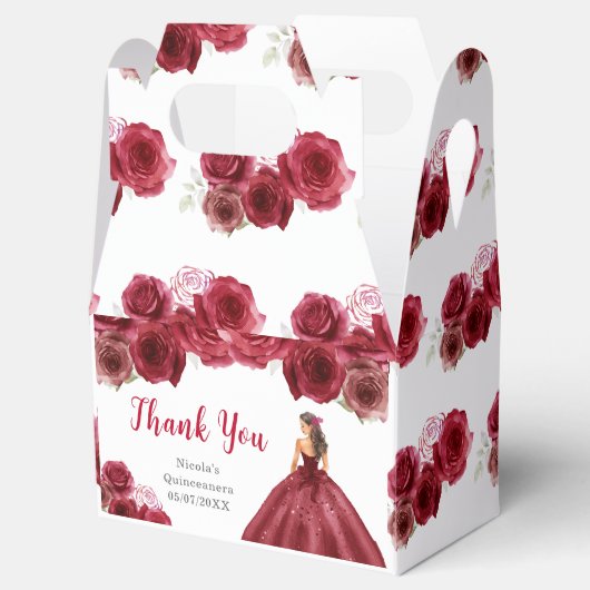 Prinses in rode jurk Quinceanera Bedankt Bedankdoosjes (Geopend)