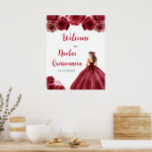 Prinses in rode jurk Quinceanera Welkom Poster (Keuken)