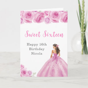 Prinses in roze jurk Sweet Sixteen Birthday Kaart