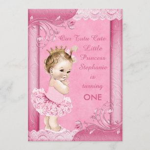 Prinses in Tutu Baby 1e Verjaardag Faux Kant Kaart