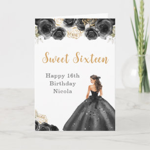 Prinses in zwarte jurk Sweet Sixteen Birthday Kaart
