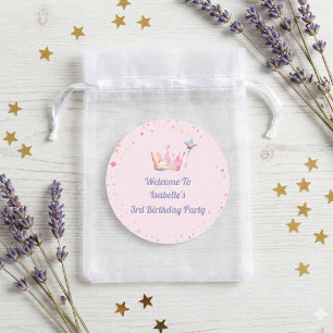 Prinses Koninklijke Kroon Roze 3e Verjaardag Welko Ronde Sticker
