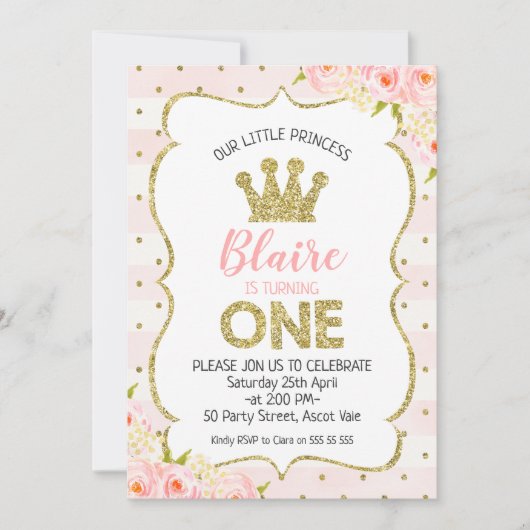 Prinses Kroon 1e verjaardag uitnodiging (Voorkant)