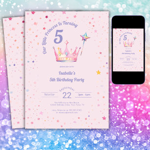 Prinses Kroon Pastel Roze Meisje Verjaardag Kaart