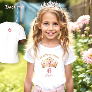 Prinses Kroon Roze Goud Meisje Verjaardag Naam T-shirt