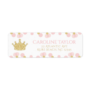 Prinses Kroon Roze Gouden Glitter Stippen Adres Etiket