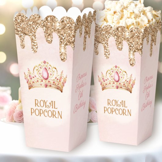 Prinses Kroon Roze Gouden Glitter Verjaardag Popco Bedankdoosjes