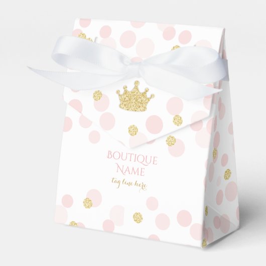Prinses Kroon Roze Gouden Glitters Confetti Stippe Bedankdoosjes (Voorkant Zijde)