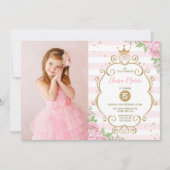 Prinses Kroon Verjaardag Roze Goud Bloemenfeest Kaart (Voorkant)