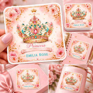 Prinses Kroon Verjaardag Vierkante Sticker