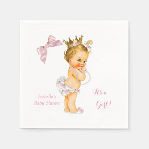 Prinses Meisje Baby Shower Roze Gouden Kroon Blond Servetten