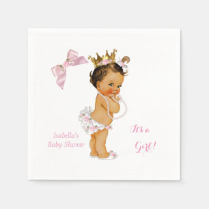 Prinses Meisje Baby Shower Roze Gouden Kroon Bruin Servetten