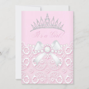 Prinses Meisje Baby Shower Roze Kant diamant Wit Kaart